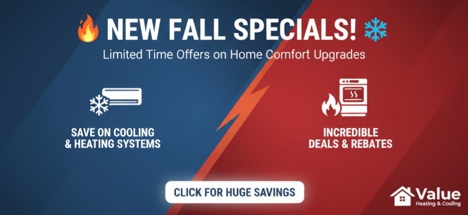 Value Heating and Cooling banner showcasing our new specials for the year